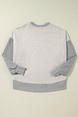 Light Grey Color Block Thumbhole Sleeve Drop Shoulder Sweatshirt