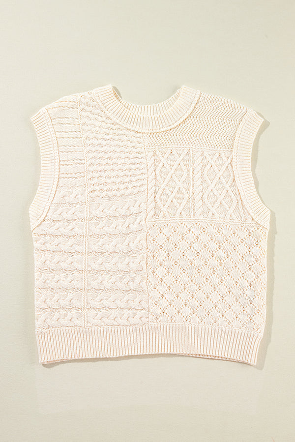 Beige Cable Knit Dolman Armholes Sweater Tank