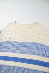 Light Blue Open Stitch Puff Sleeve Sweater