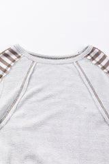 Multicolor Stripe Patched Exposed Stitching Long Sleeve Top