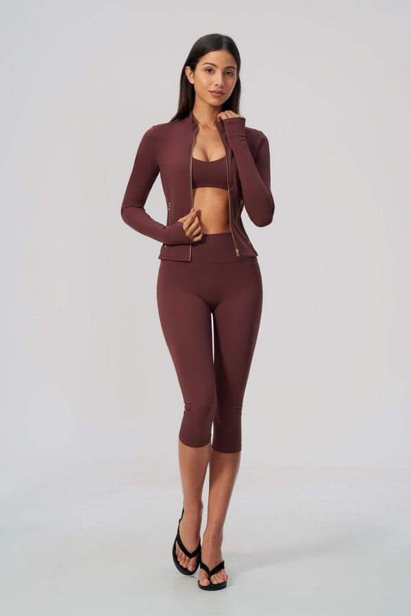V Neck Bra & Cropped Leggings with Jacket Set