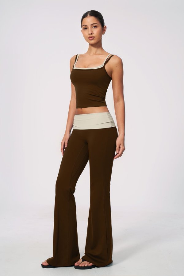 Faux Layered Neckline Top & Flared Leggings Set