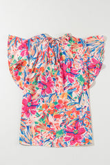 Multicolour Floral Ruffled Sleeve V Neck Summer Blouse