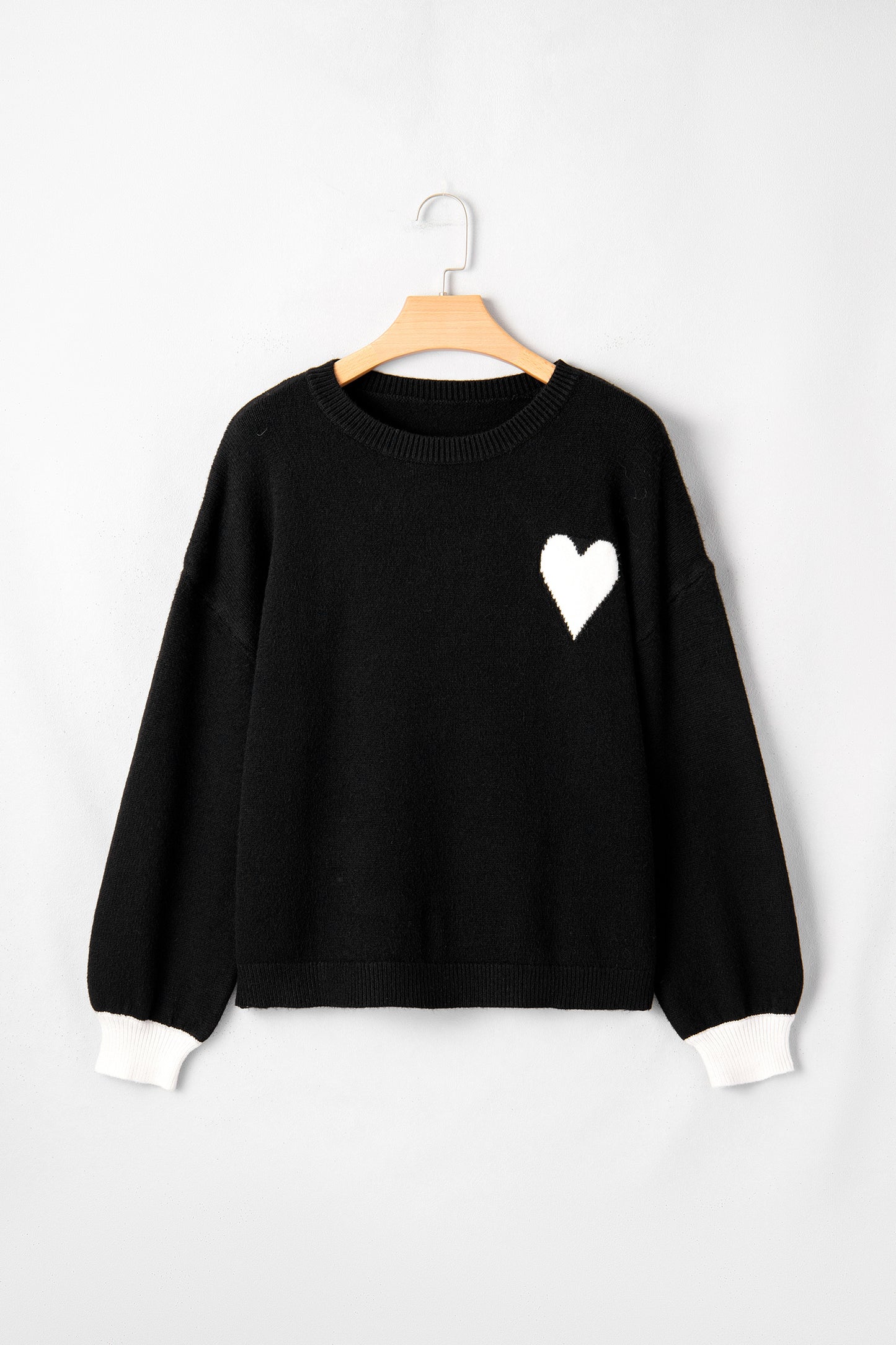 Black Heart Detail Contrast Cuffs Baggy Sweater