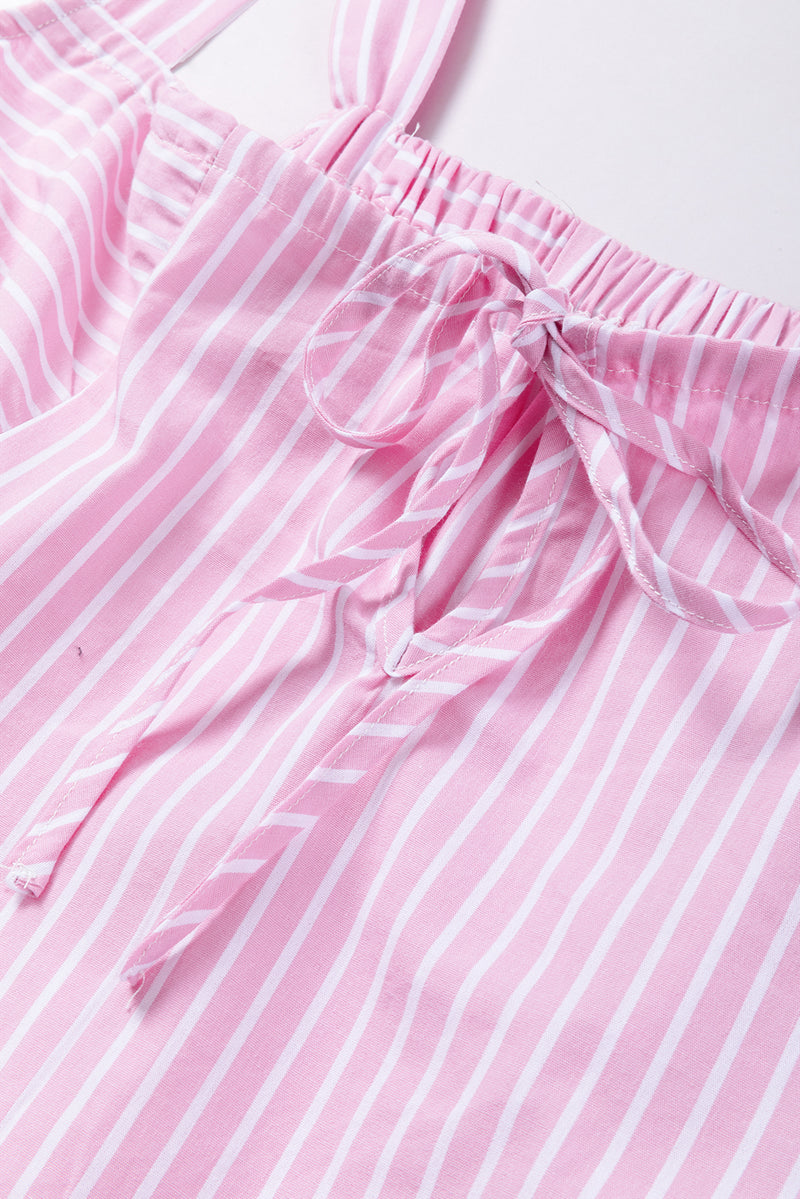 Pink Stripe Pinstriped Ruffled Hem Sleeveless Mini Flared Dress