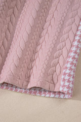 Pink Houndstooth Color Contrast Textured Patchwork Loose Shacket