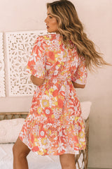 Orange Wide Flutter Sleeve Floral Dress