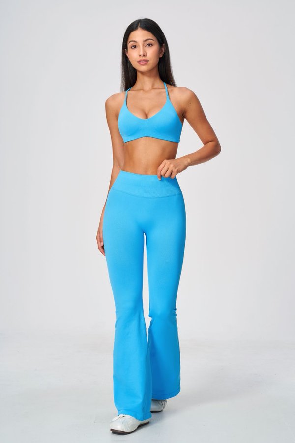 Criss Cross Strap V Neck Bra & Flared Leggings Set