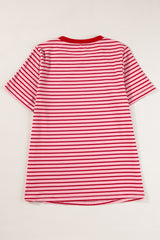 Pink Stripe Crew Neck Casual T Shirt