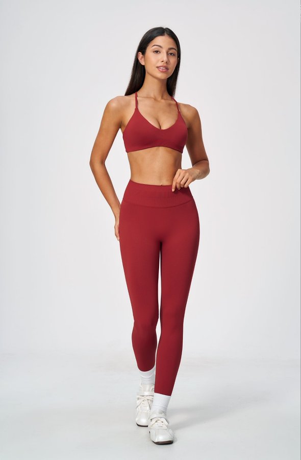 Adjustable Strap V Neck Sporty Bra & High Waist Leggings Set