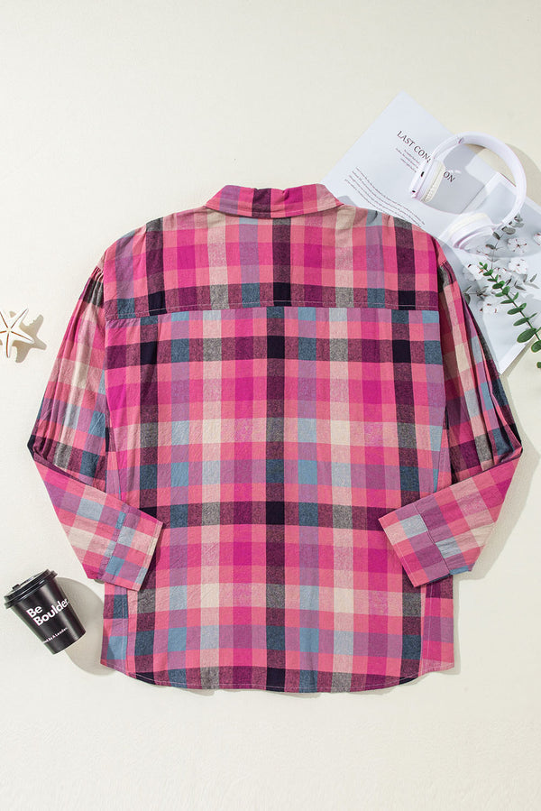 Rose Stripe Plus Size Checkered Print Button up Shirt