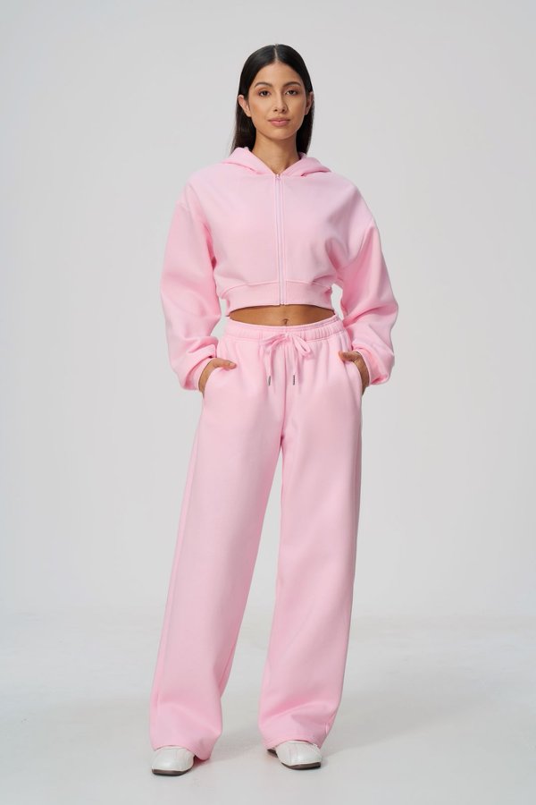 Cropped Zip Up Hoodie & Wide Leg Sweatpants Set