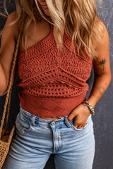 Red Clay Knit Crochet Halter Neck Backless Tank Top