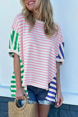 Multicolour Colorblock Patchwork Baggy T Shirt