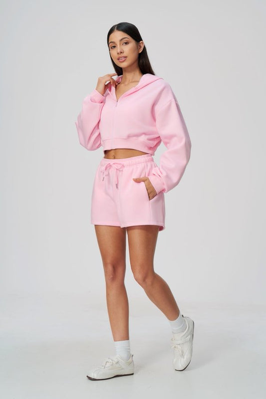 Cropped Zip Up Hoodie & Matching Shorts Set