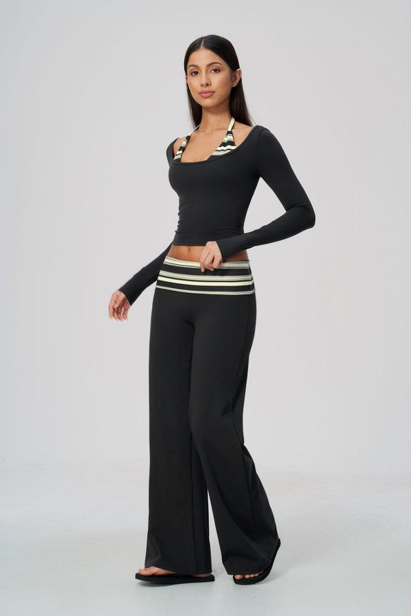 Long Sleeve Crop Top and Flare Pants Set