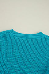 Turquoise Ruffled Eyelet Bubble Sleeve Sweater