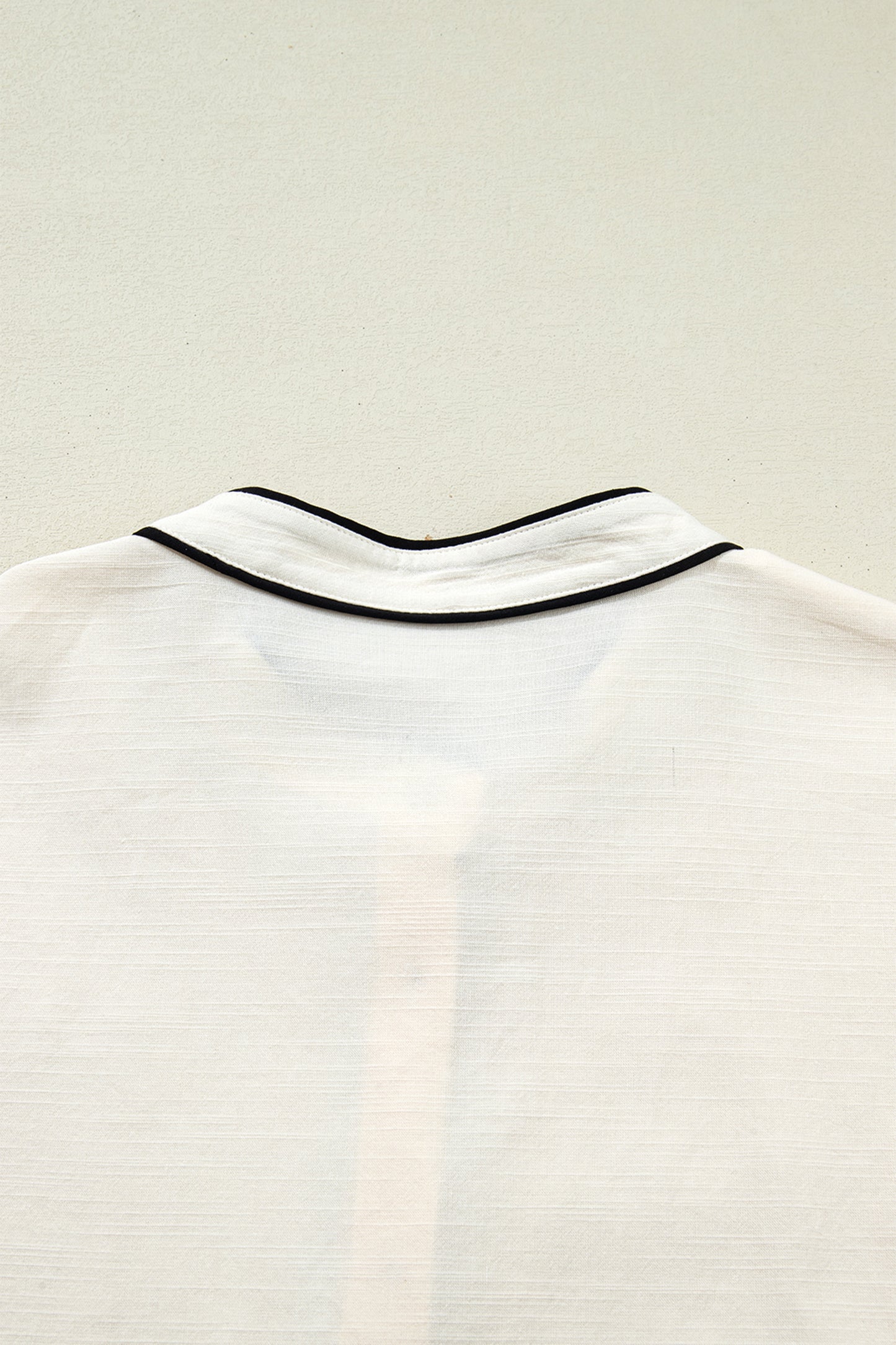 Beige Contrast Color Trim Button Down Long Puff Sleeve Shirt