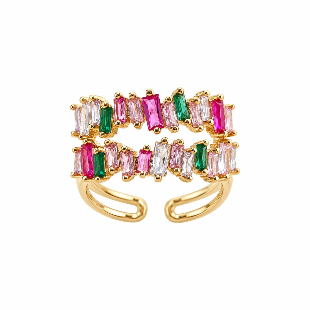 Double Colorful Crystal Open Ring