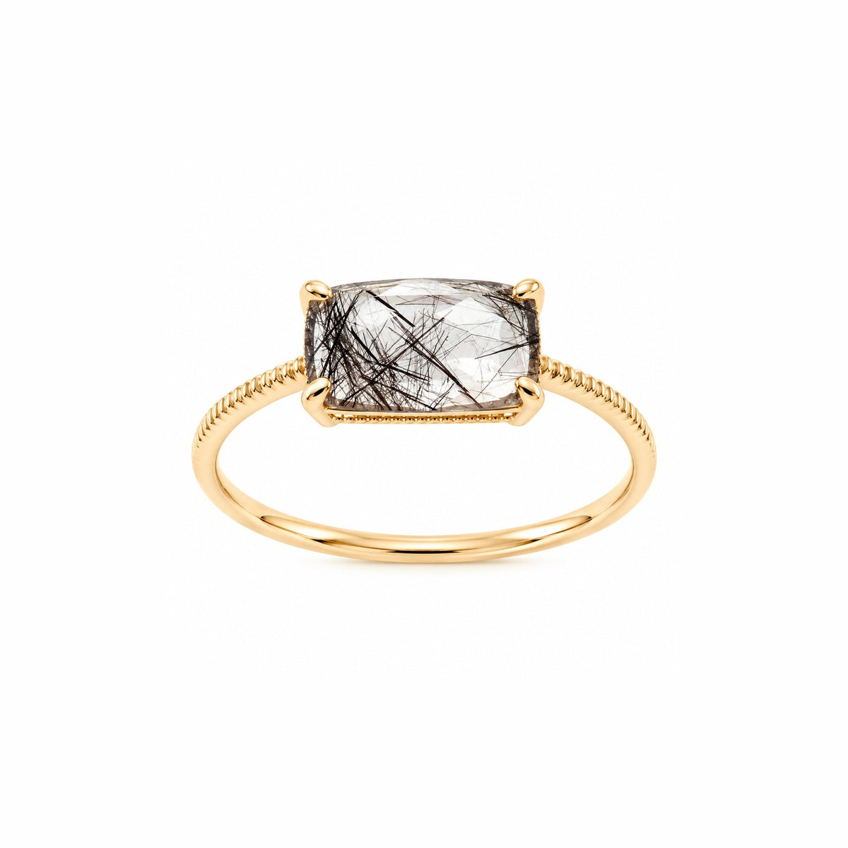 Cube Candy Gold Vermeil Ring - Black Rutilated Quartz