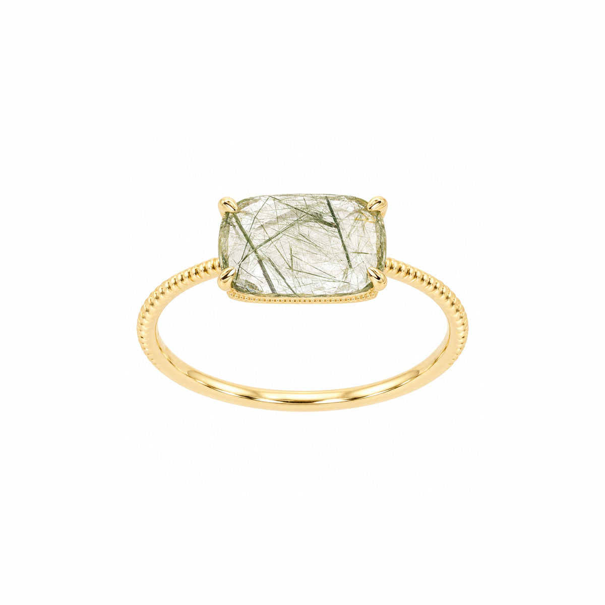 Cube Candy Gold Vermeil Ring - Green Rutilated Quartz