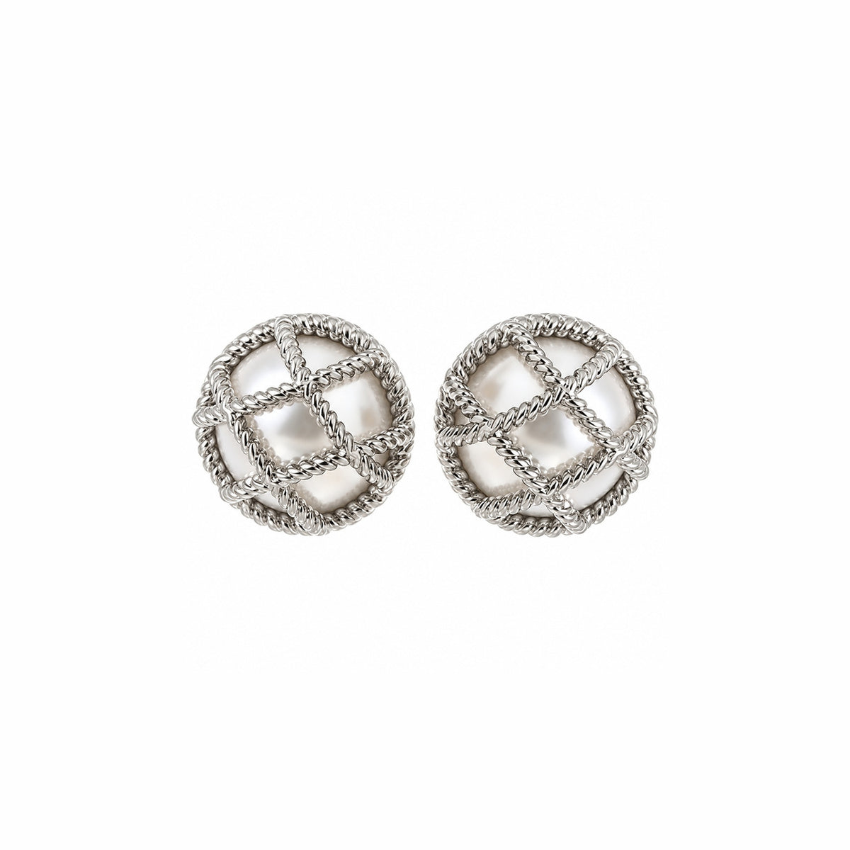 Elegant Lattice Design Studs - Silver