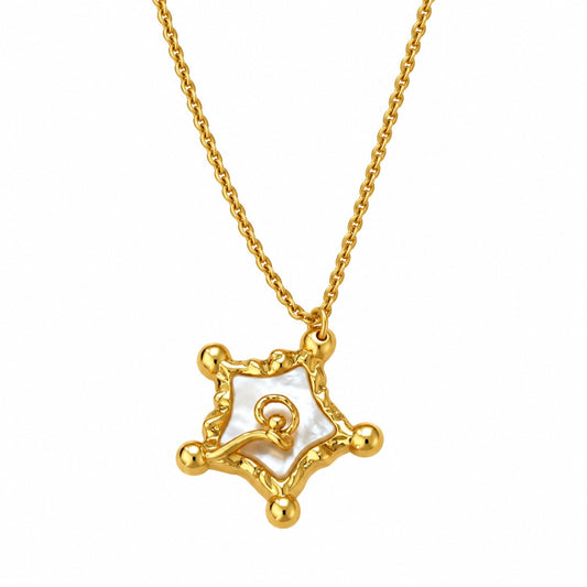 Seashell Star And Green Zircon Necklace - Star Shell