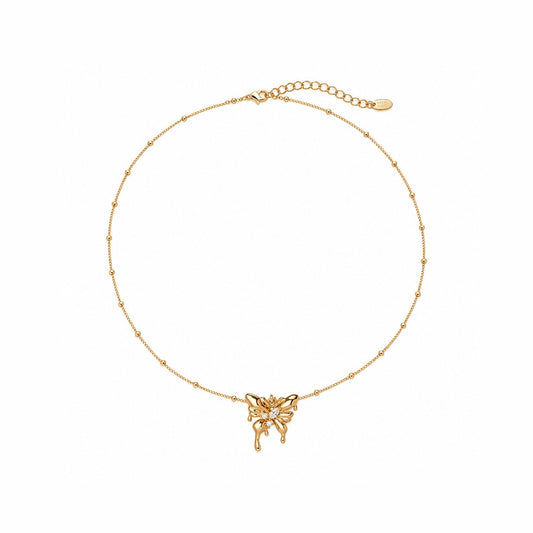 Dripping Butterfly Zircon Necklace - Gold