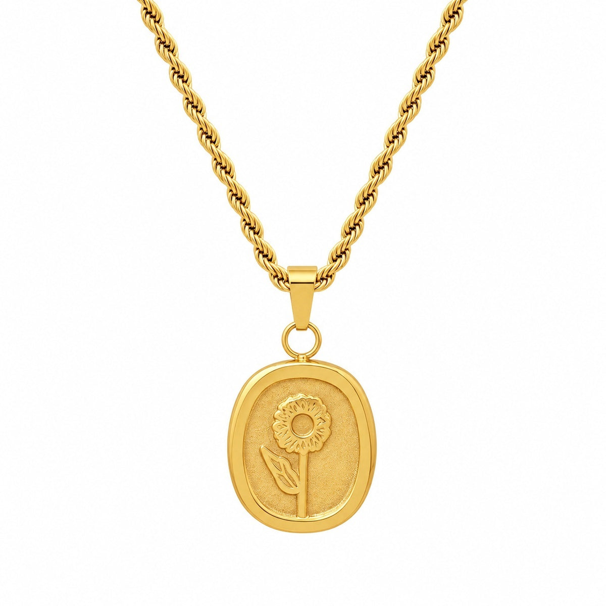 Sunflower Pendant Necklace With Twisted - Gold