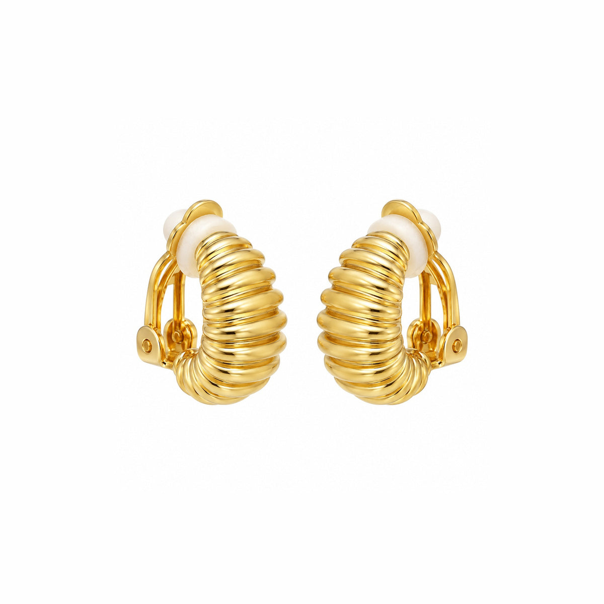 Ribbed Mini Hoops Earrings - Gold Clip-on