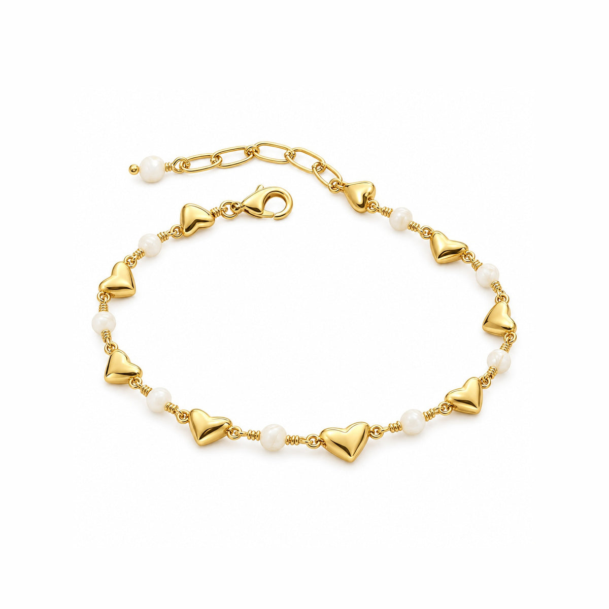 Alternating Shell And Hearts Chain - Bracelet