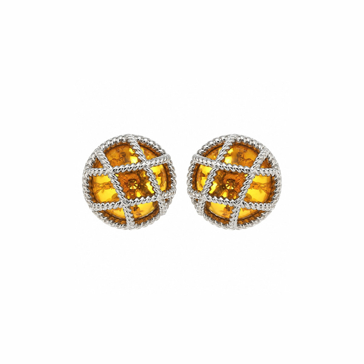 Elegant Lattice Design Studs - Amber