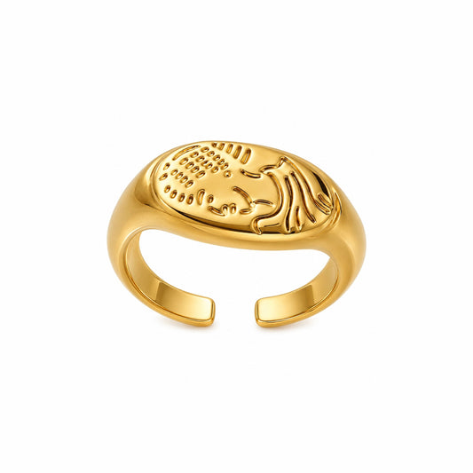 Portrait And Tiger's Eye Open Ring - Portrait