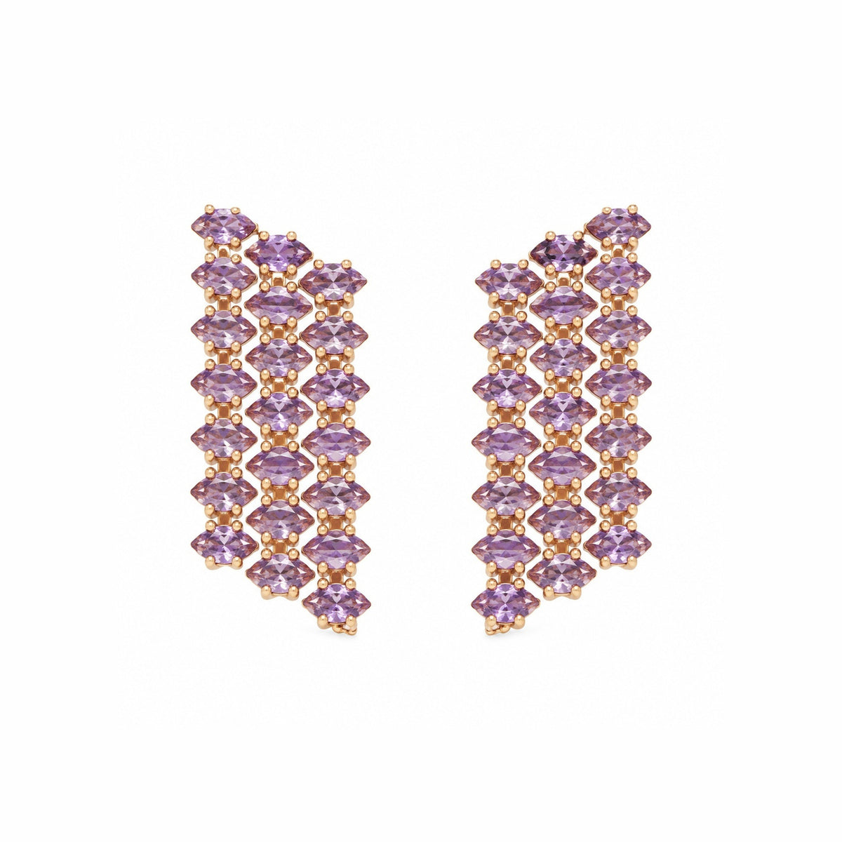 Zircon Slanted Rectangle Earrings - Purple