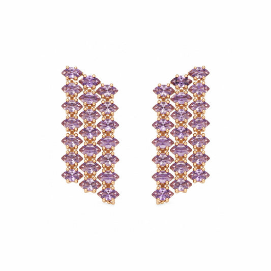 Zircon Slanted Rectangle Earrings - Purple