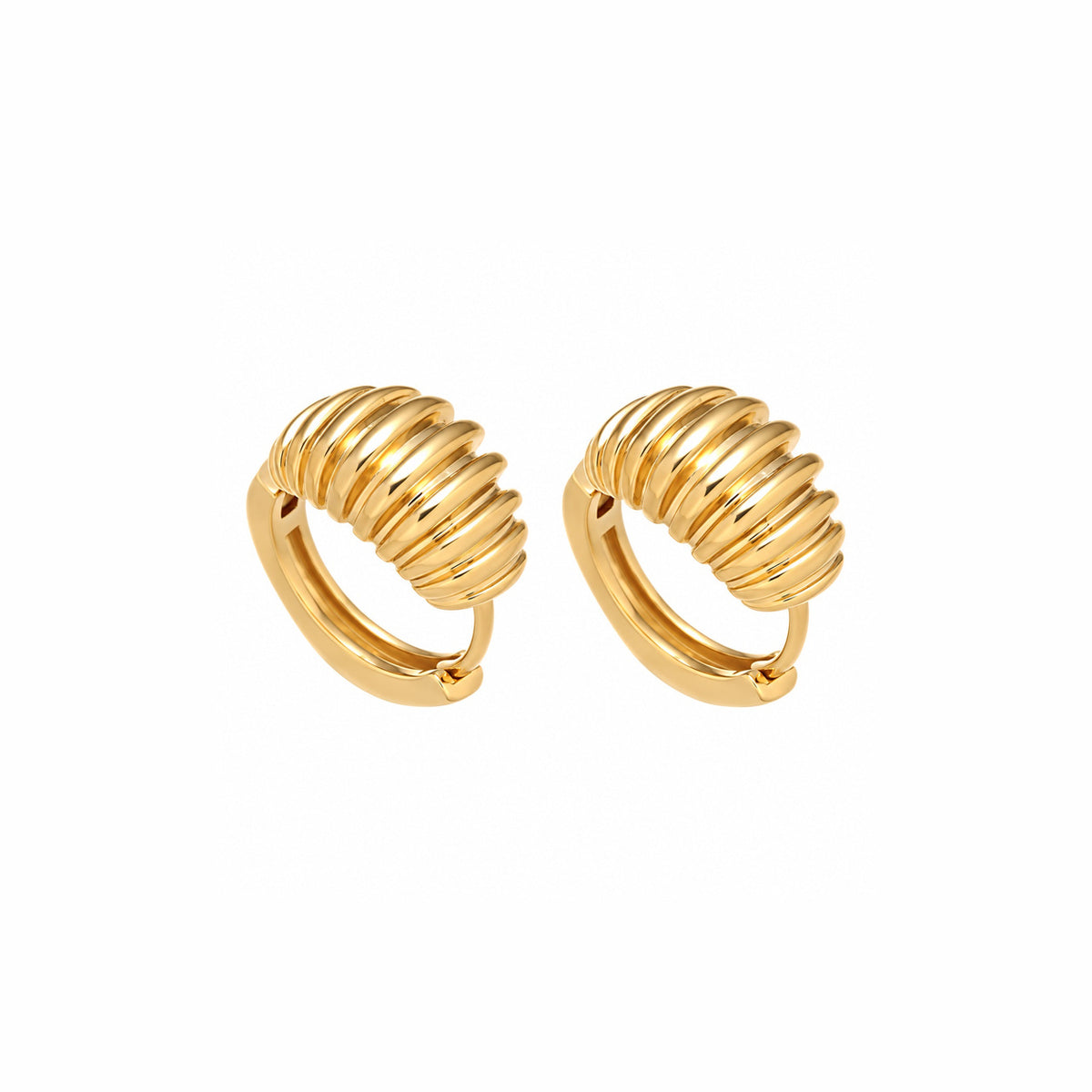 Ribbed Mini Hoops Earrings - Gold
