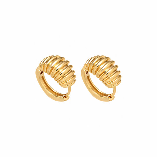 Ribbed Mini Hoops Earrings - Gold