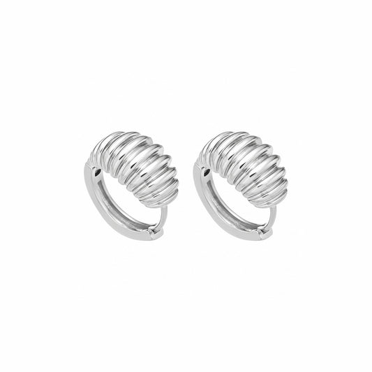 Ribbed Mini Hoops Earrings - Silver
