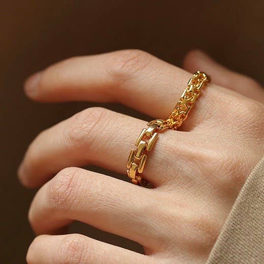 Minimalist Thin Chain Ring|18k Gold Plated Brass Ring