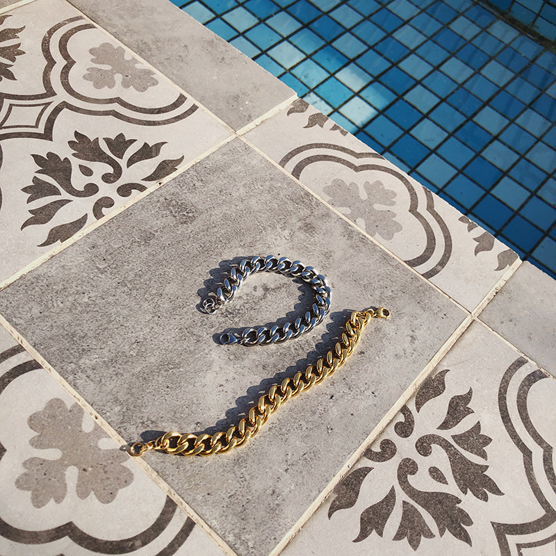 chunky chain link bracelet in silver and gold