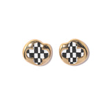 Black And White Lattice Earring| 18k Gold Plated  Brass