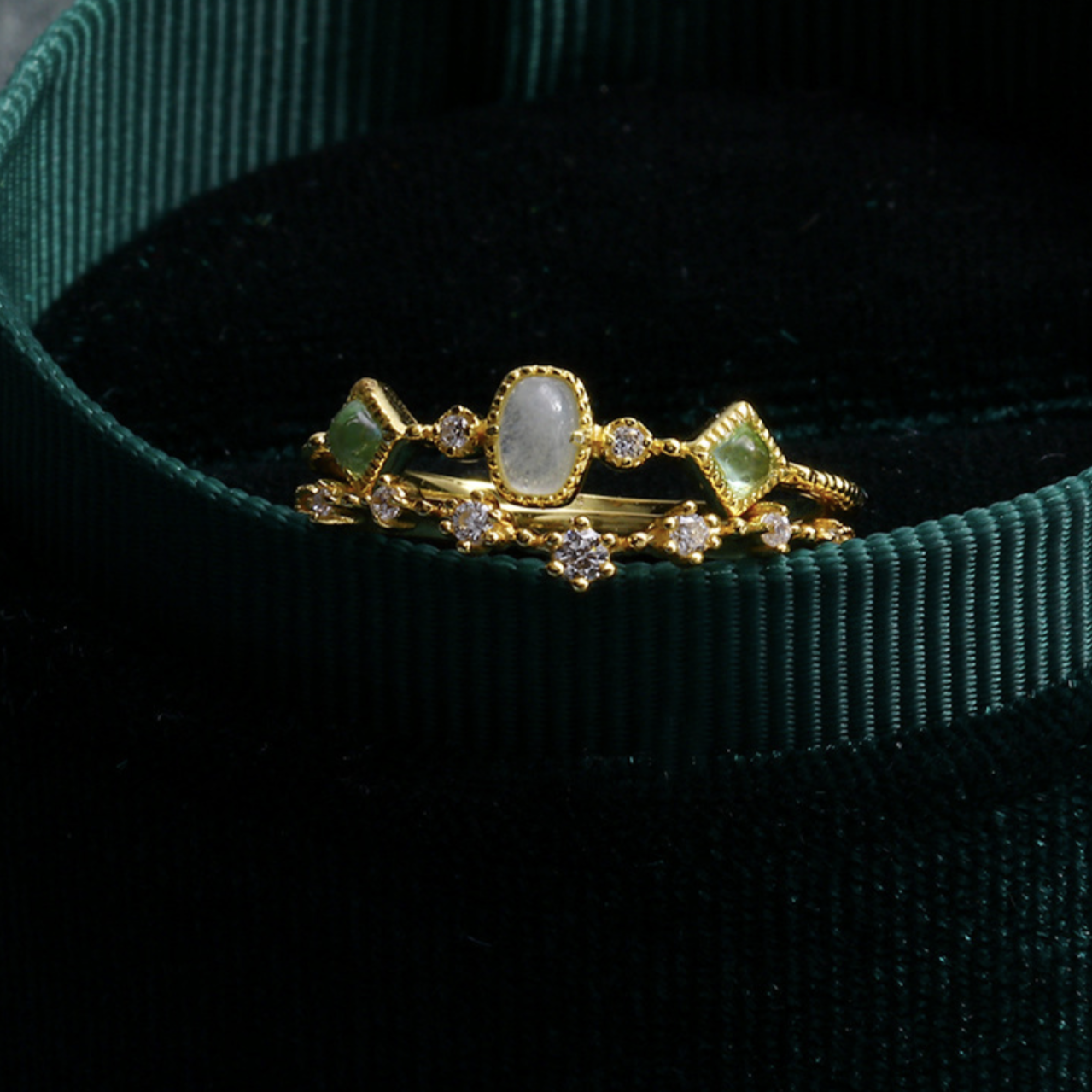 Ivy Peridot Aquamarine Gold Vermeil Ring