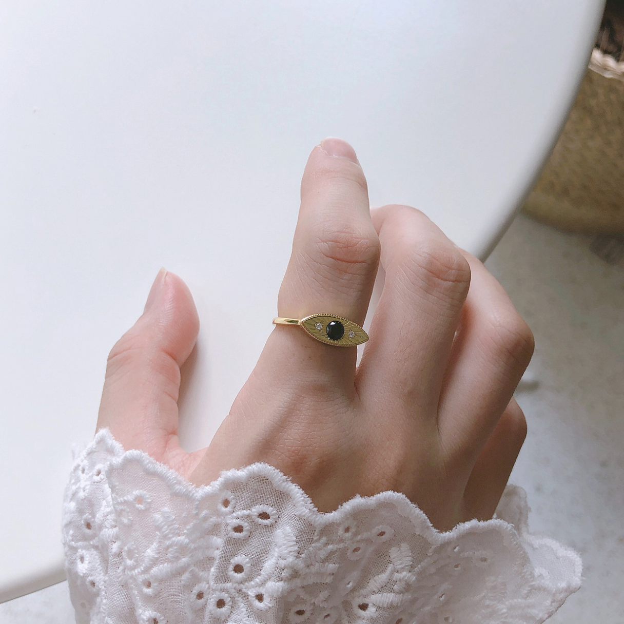 Evil Eye Gemstone Gold Vermeil Open Ring