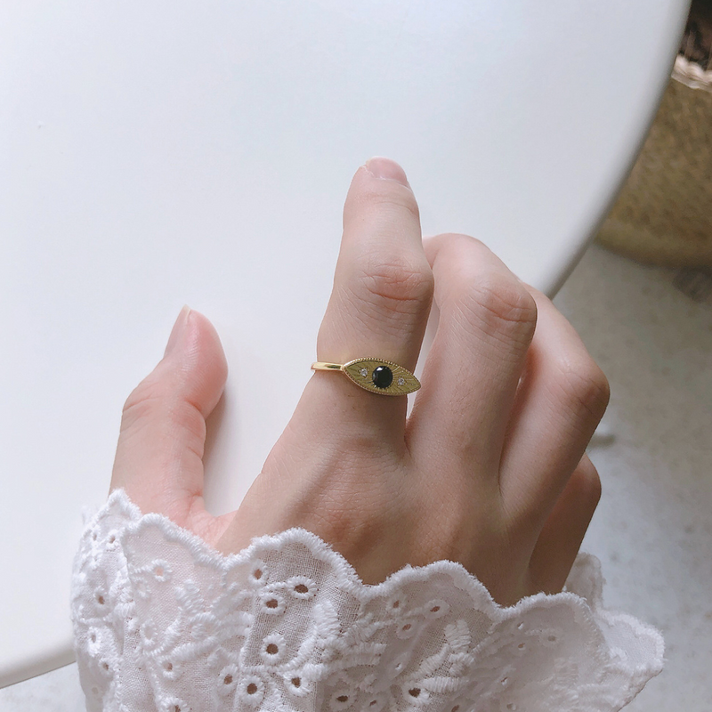 Evil Eye Gemstone Gold Vermeil Open Ring