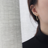 Yellow Gold Simple Gold Square Bead Chain Hoop Earrings