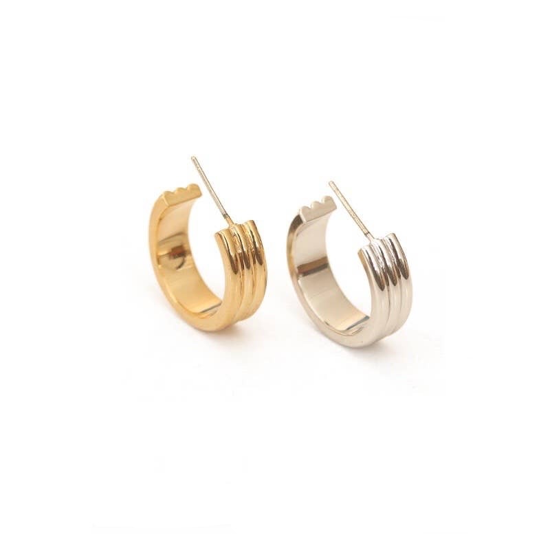 C-Shaped Three layers Earring | 18k gold plated Brass